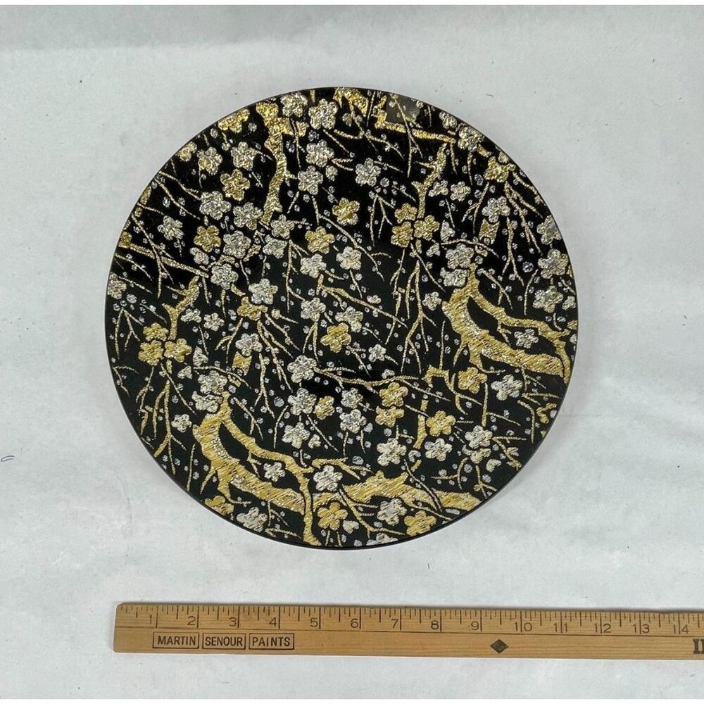 Vintage Kano Giyaman Lacquerware Decorative Asian Collectors Plate Black Gold‎ - Picture 2 of 2